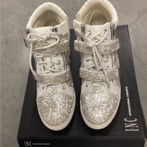 INC International Concepts White and Silver Embellished Sneakers